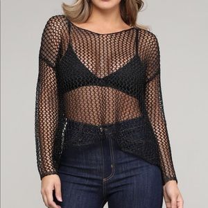 Avec Cien Fishnet Open-back Top